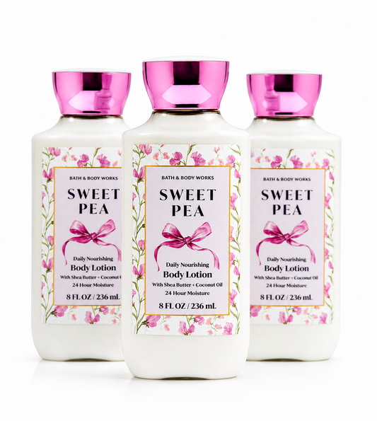 SWEET PEA Bath & Body Works Body Lotion 3-Pack 8 oz each – floral moisturizing body lotion bundle with shea butter and coconut oil