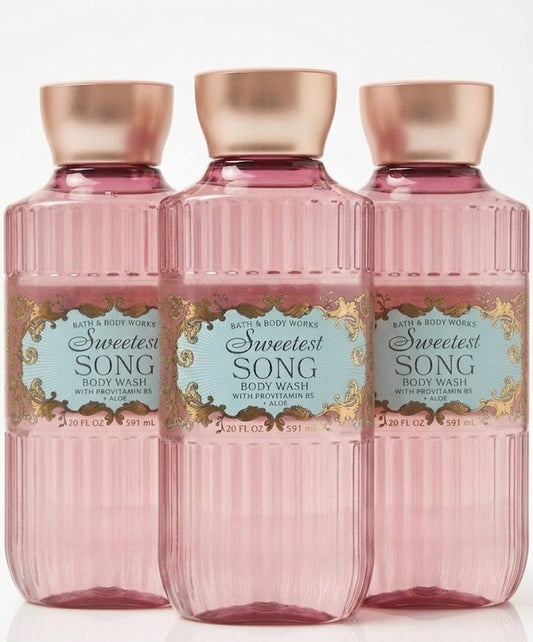 SWEETEST SONG Bath & Body Works Body Wash 3-pack bundle with three 10 oz shower gels featuring romantic feminine fragrance and gentle daily cleansing