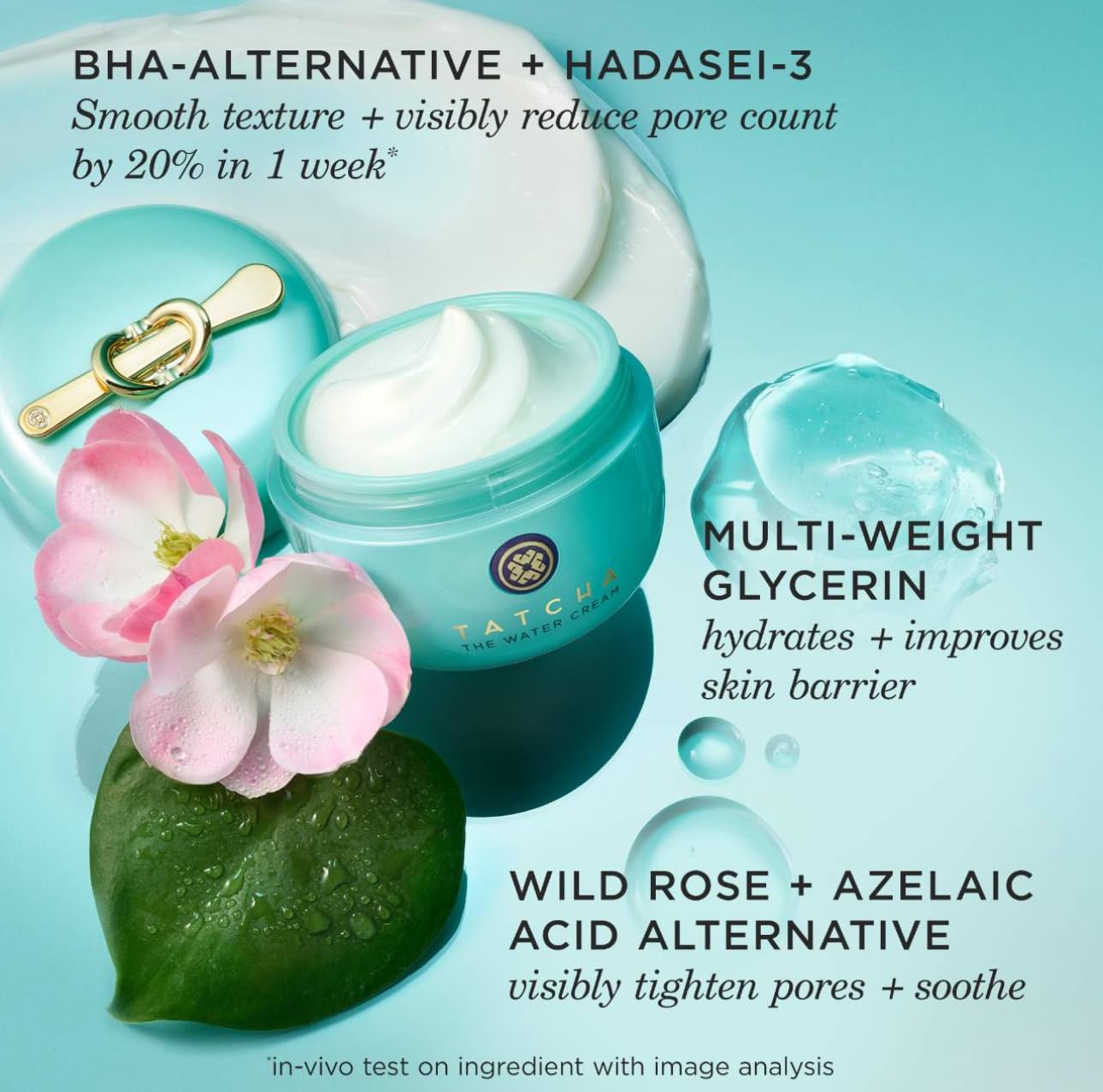 TATCHA The Water Cream texture and key ingredients for lightweight hydration and smoother-looking skin