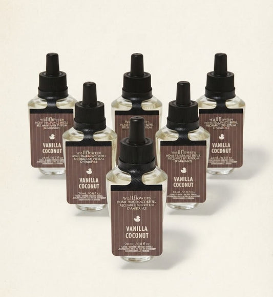 VANILLA COCONUT Bath & Body Works Wallflowers Fragrance Refill 6-Pack, 0.8 oz each, vanilla coconut home fragrance bulbs