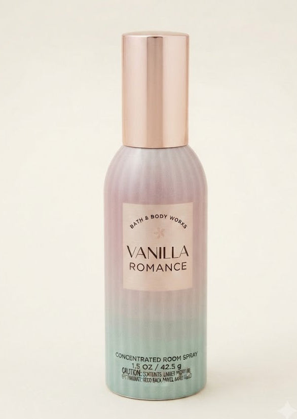 VANILLA ROMANCE Bath & Body Works Concentrated Room Spray, 1.5 oz bottle with fresh cardamom, vanilla and woody fragrance