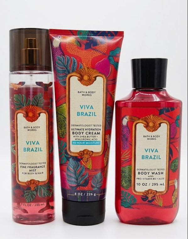 VIVA BRAZIL Bath & Body Works 3-step bundle including fine fragrance mist body cream and body wash in vibrant tropical fragrance collection