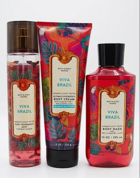 VIVA BRAZIL Bath & Body Works 3-step bundle including fine fragrance mist body cream and body wash in vibrant tropical fragrance collection