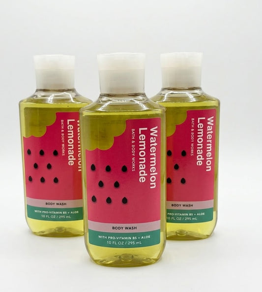 WATERMELON LEMONADE Bath & Body Works Body Wash 3-Pack 10 fl oz each – fruity summer shower gel bundle with sweet watermelon citrus fragrance