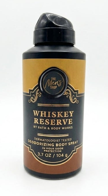 WHISKEY RESERVE Bath & Body Works Body Spray 3.7 oz for men – long lasting deodorizing masculine fragrance with 24 hour odor protection