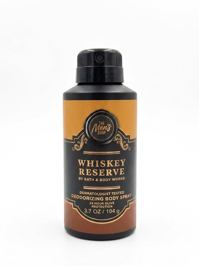 WHISKEY RESERVE men’s body spray 3.7 oz Bath & Body Works masculine deodorizing fragrance mist long lasting scent for men