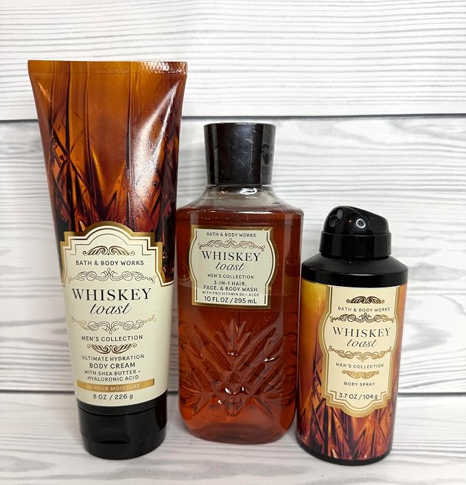 Bath and Body Works Whiskey Toast men's collection on a white background