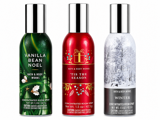 Bath & Body Works room spray 3 pack WINTER VANILLA BEAN NOEL TIS THE SEASON 1.5 oz each warm cozy home fragrance bundle